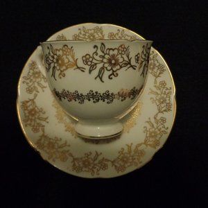 QUIET LUXURY VINTAGE ENGLISH BONE CHINA WH & GILT CUP SAUCER